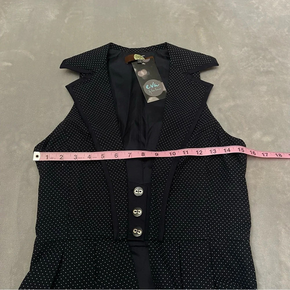 New! Eva Franco Dark Blue White Dot Pleated Peplum top - 27307 - Picture 4 of 7